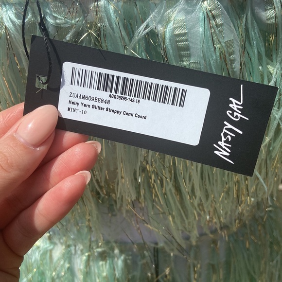 Nasty Gal Hairy Yarn Glitter Cami in Mint - Picture 7 of 9